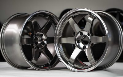 Volk Racing TE37SL 18×9.5″ +12 and 18×10.5″ +15 5×114.3 Pressed Graphite finish staggered wheel set